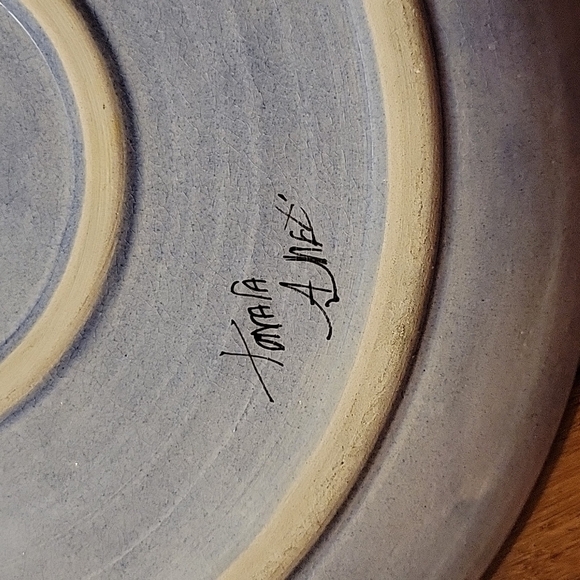 Vtg, Tonala Mexican Folk Art, Large Serving Plate, Bird, Blue, Artist Signed - Picture 4 of 12